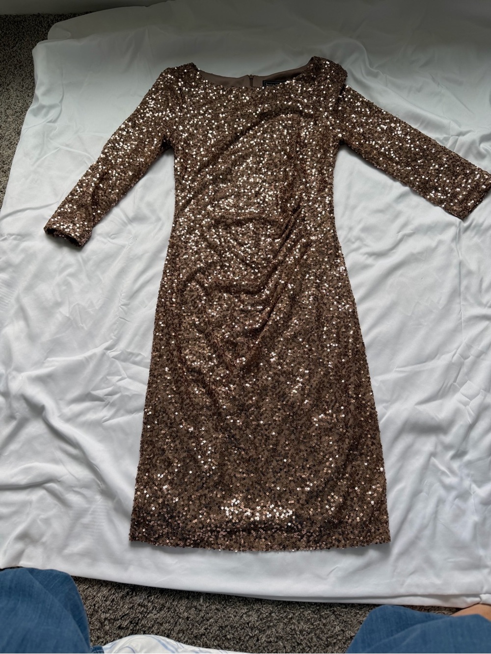 Jessica Howard Bronze Sequin Long Sleeve Sheath Dress